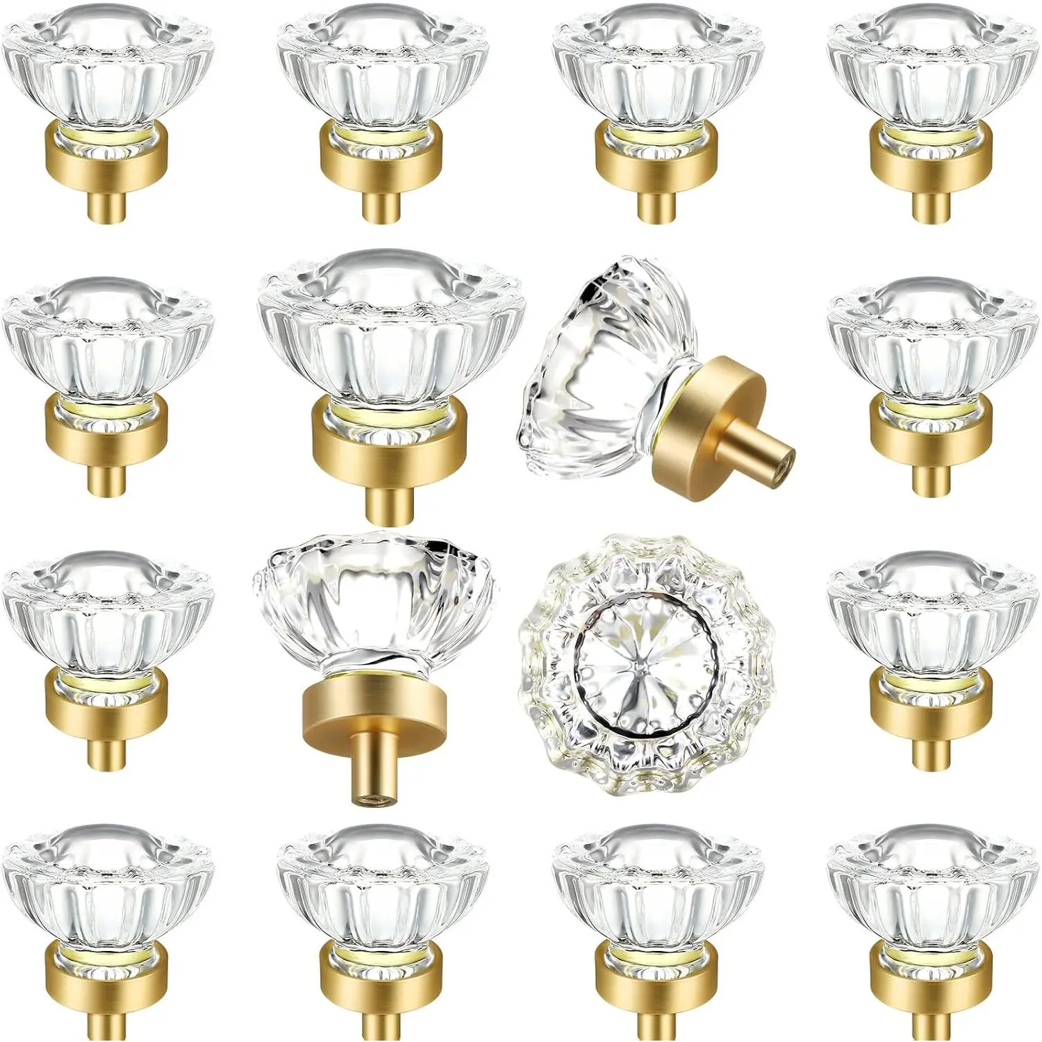 12-Pack Matte Black Round Flower Glass Cabinet Knobs - 35mm (3.5 cm) Sturdy Base Hardware Accessories for Cabinet Doors