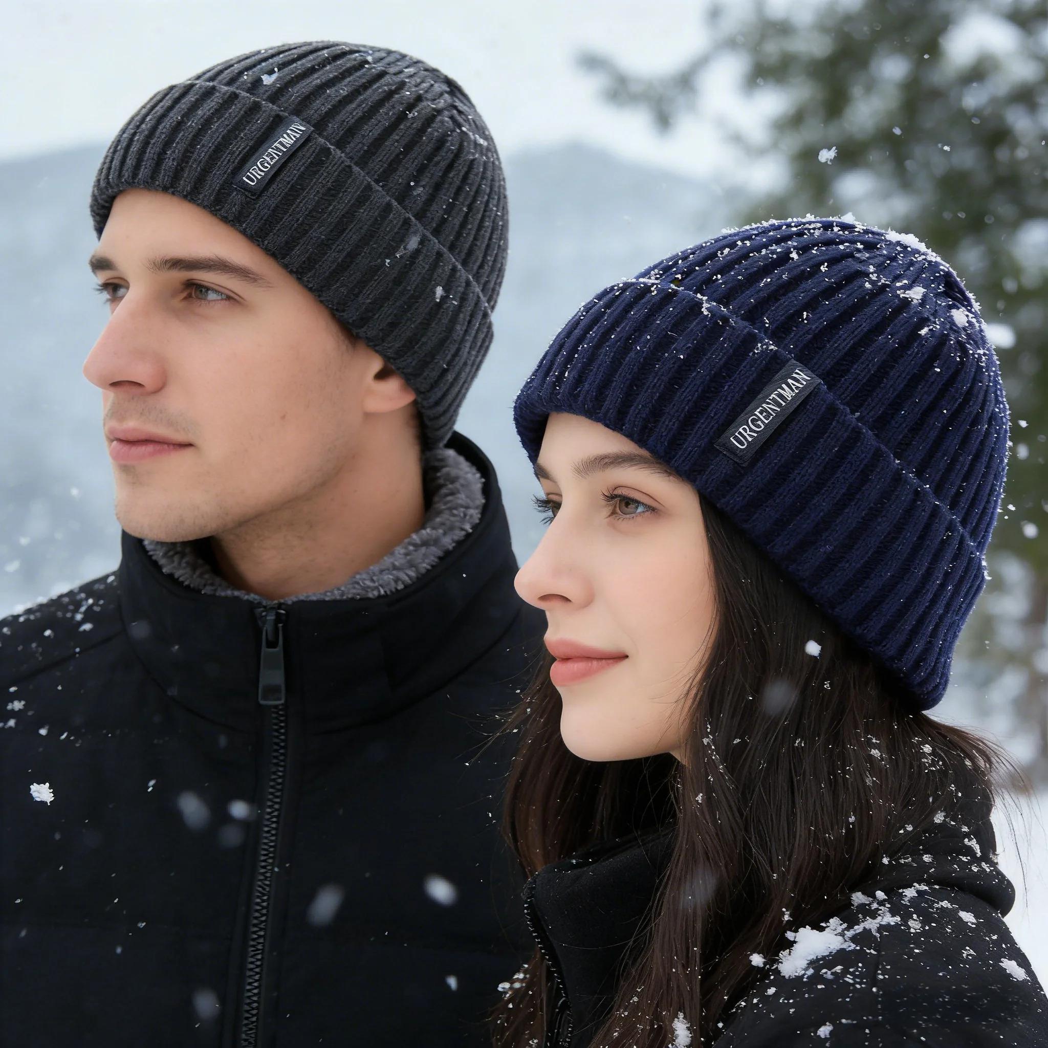 Hot Sale Premium Warm Winter Hat Stylish Plush Fur Lined Thick Cozy Beanie Hat Outdoor Casual Knitted Hats For Men & Women