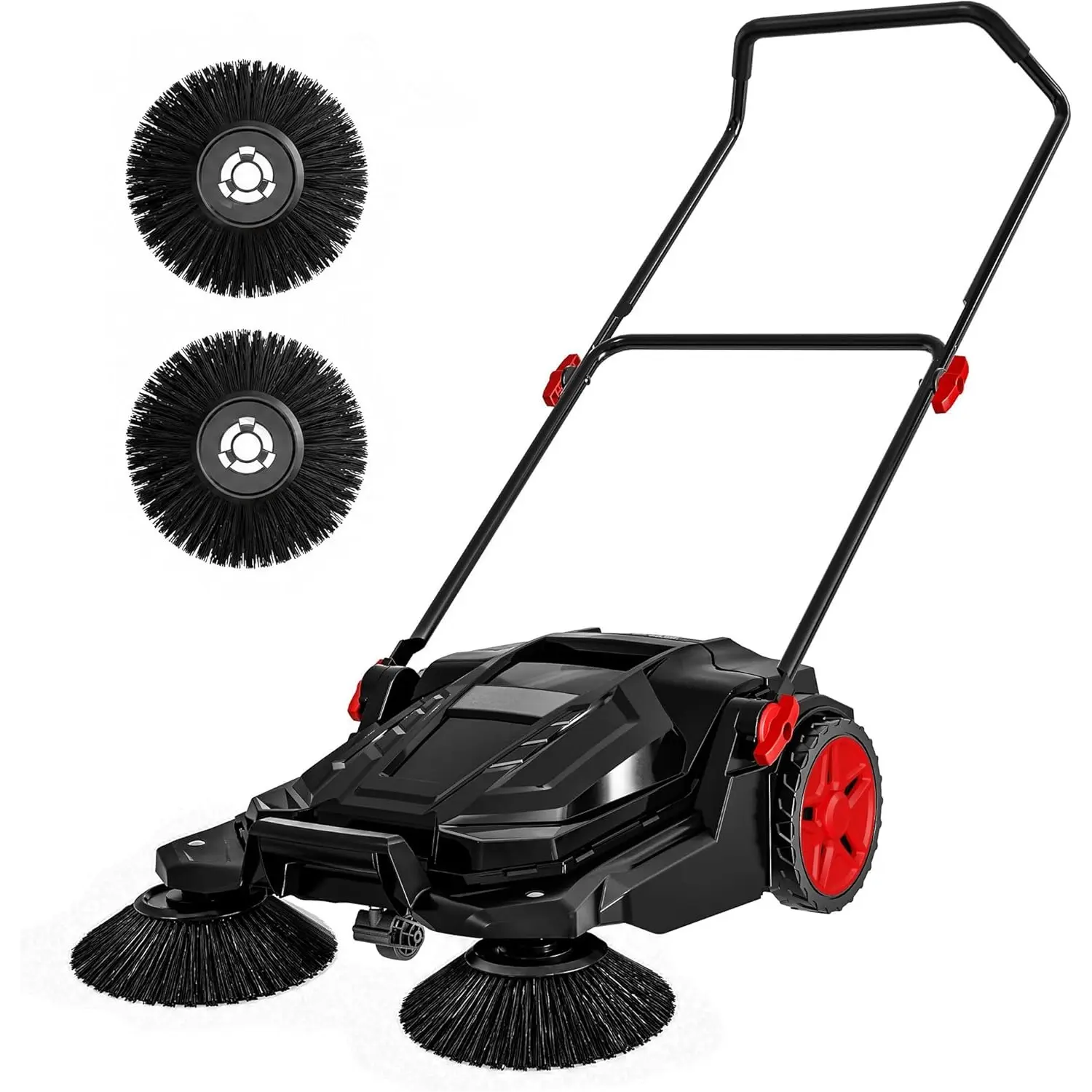 Manual Push Floor Sweeper, Walk-Behind Sweeper with 25.6" Sweeping Width, Hand Push Floor Sweeper with 5-Gallon Waste Container, Adjustable Folding Handle for Garage, Patio, Sidewalk & Yard Cle
