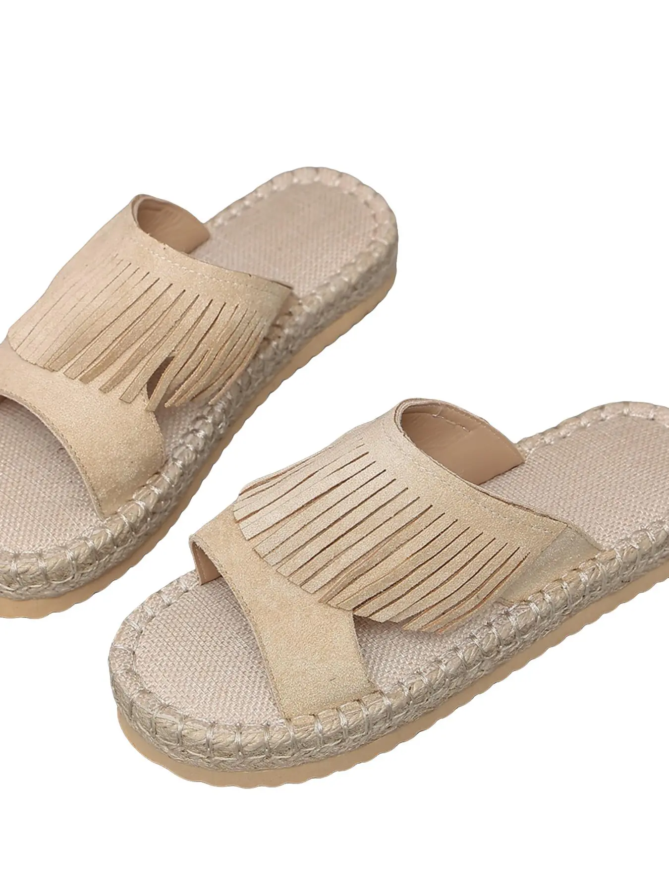 Tassel Decorative Outdoor Sandals, Hemp Flat Non-Slip Summer Slippers, Vintage Casual Open-Toe Women's Comfortable Shoes
