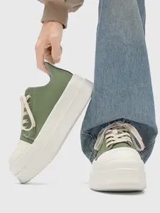 Men's Summer New Large Head Derby Shoes, Thick Sole Height Increase, American Style Unique Casual Canvas Sneakers, Comfortable and Stylish