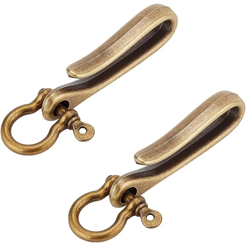 2 Sets Fish Hook Key Chains, Antique Bronze Key Rings | Wallet Clip Belt Buckle, Solid U-Shaped Key Chain, Belt Key Ring Pocket Clip with Key Fob, Heavy Duty
