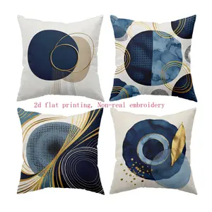 Modern Style Cushion Covers Set of 4, Geometric Patterns, Blue and Gold Accents, Simple Fashion, Home Decor for Sofa and Bed