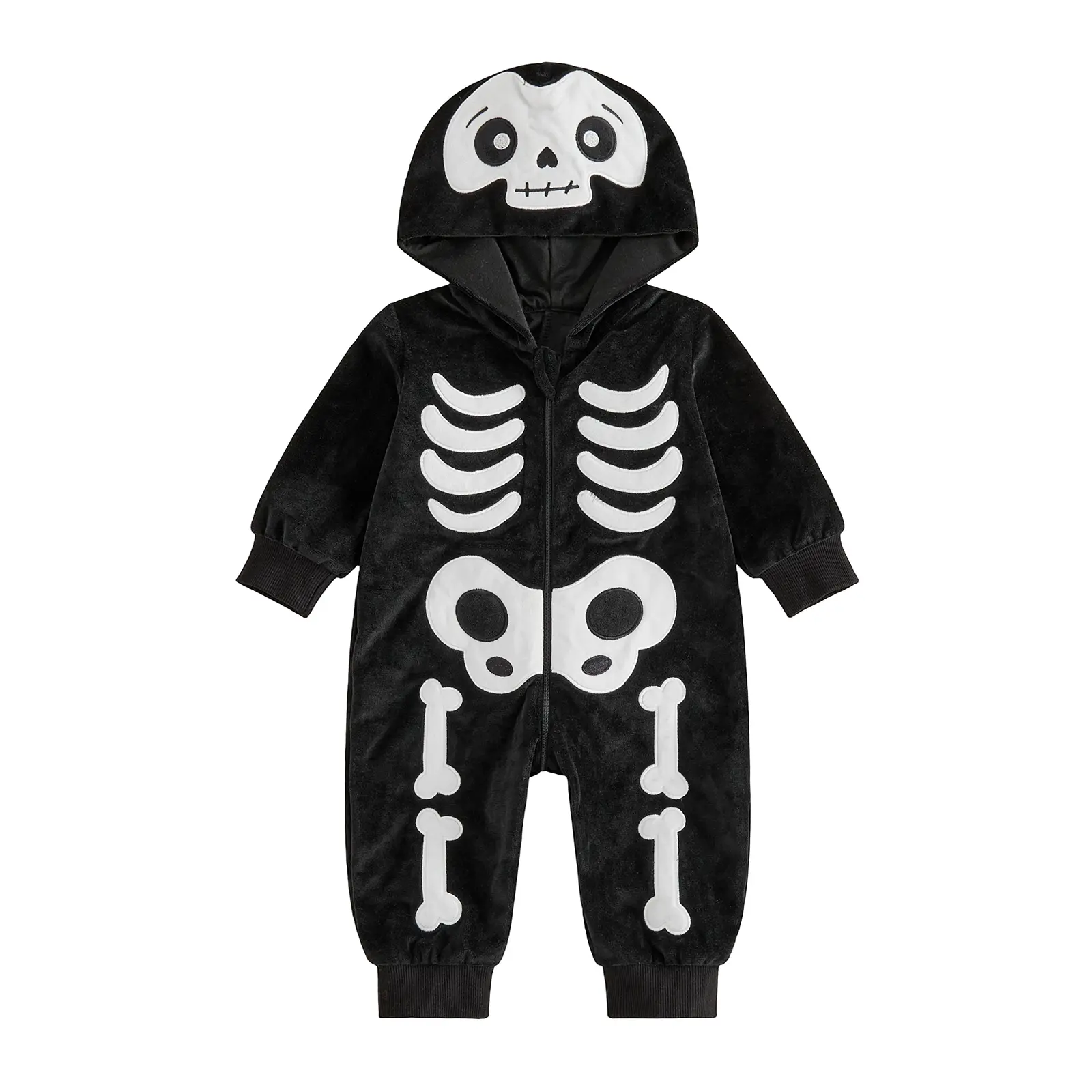 Meihuida Newborn Infant Baby Boy Halloween Romper Skeleton/Bat Hooded Velvet Long Sleeve Jumpsuit Cosplay Costume 0-18 Months