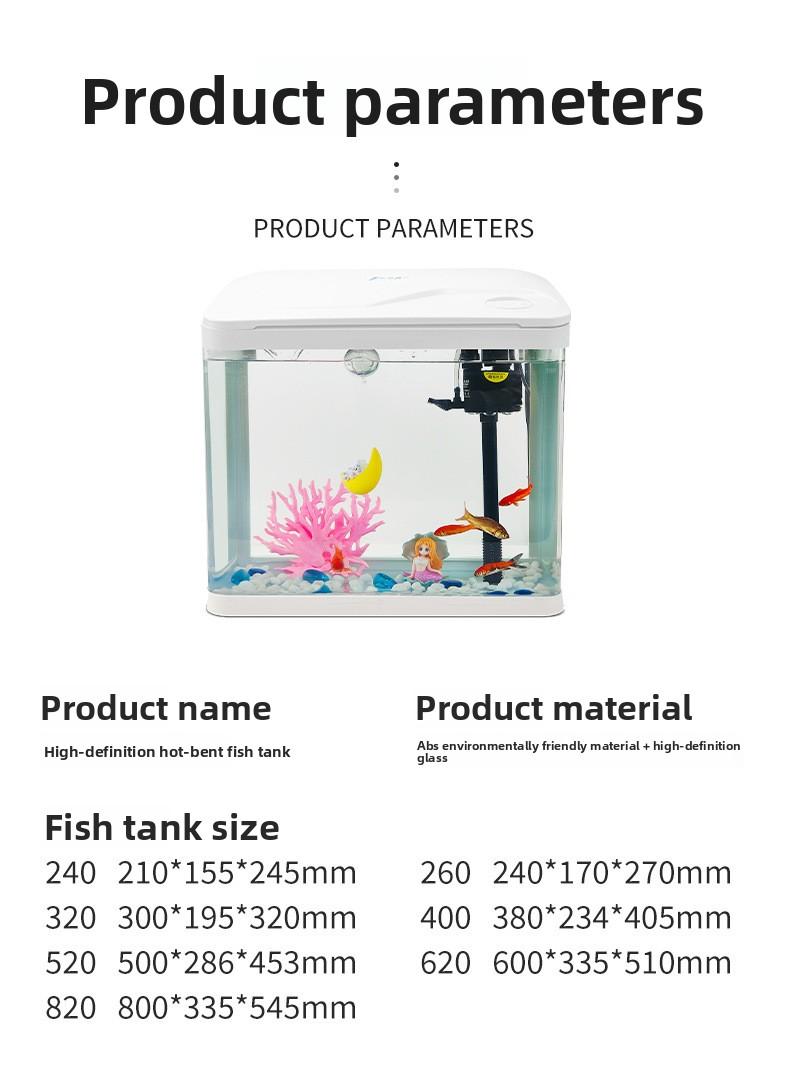 Hot Bending Ultra Clear Glass Fish Tank Self-Circulating Eco Aquarium Small Desktop For Living Room Home Decor Smart with LED Light and Filter Deshedding Brush Pets Dragon Stone Decoration