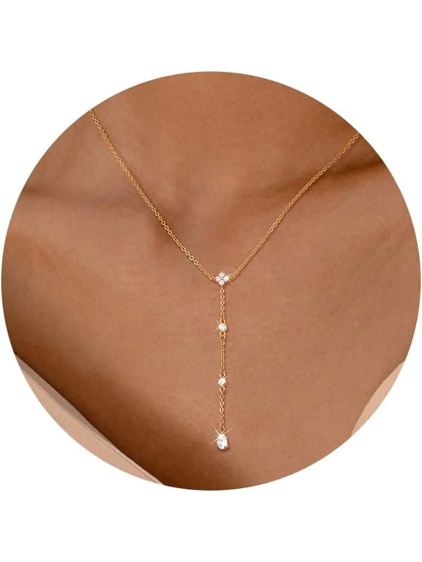 Long Necklaces for Women, Lariat Necklace Dainty Statement Prom Necklace Rosary Cross Sun Drop Pendant Dangle Necklace Golden Prom Jewelry for Women Gifts