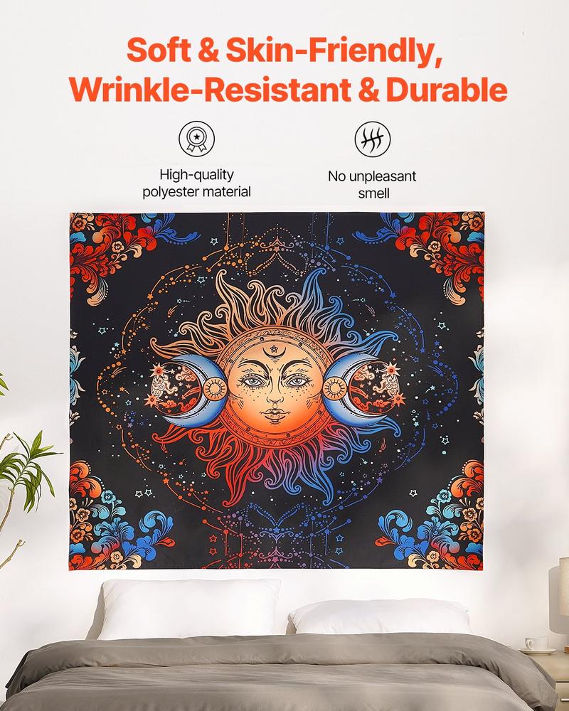 VEVOR Sun and Moon Tapestry, Psychedelic Mystic Floral Aesthetic Wall Tapestry, Vintage Wall Blanket for Home Decoration, Suitable for Bedroom, Living Room, Dorm (50.39 x 57.87 inches)