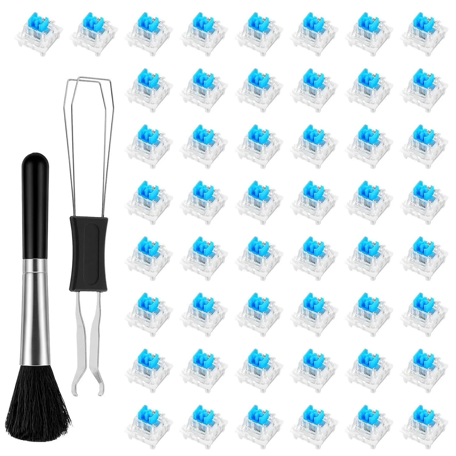 50 count Blue Mechanical Keyboard Switches with  Puller and Brush 3-Pin Clicky Key Switches  DIY  Kit for Gaming Keyboards Typists Gamers