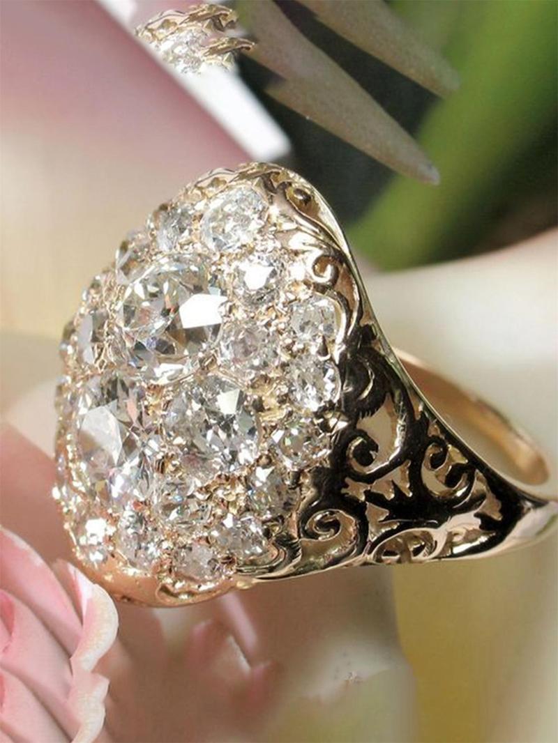 Elegant Hollow out Design Rhinestone Decorated Promise Ring, 2024 New Fashion Accessories for Women, Trendy Luxury Zirconia Ring for Party and Daily Life