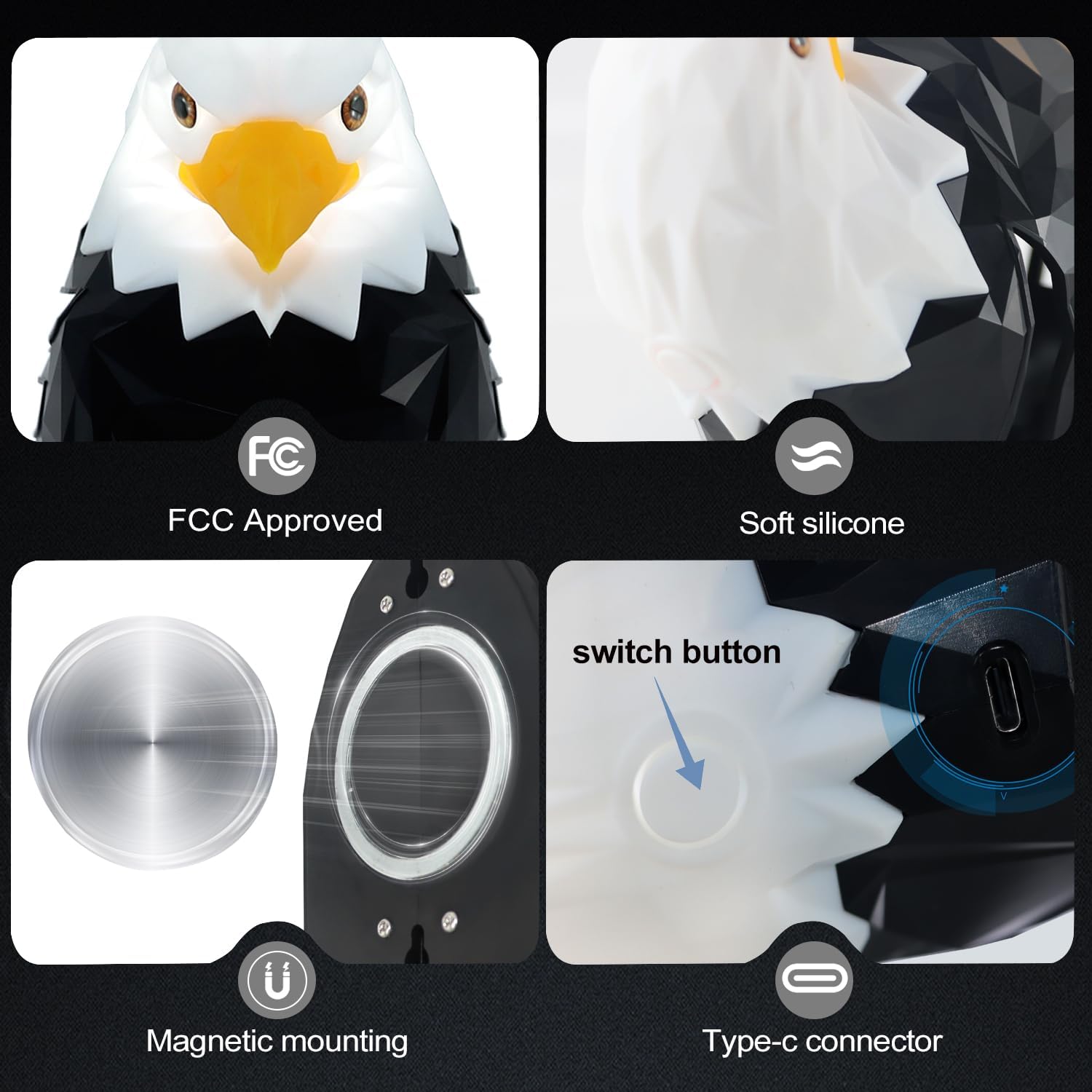 Eagle Design Wall Light, 1 Count USB Rechargeable Wall Mounted Night Light with Remote Controls & Timer, Magnetic Wall Mounted Eagle Lamp for Indoors