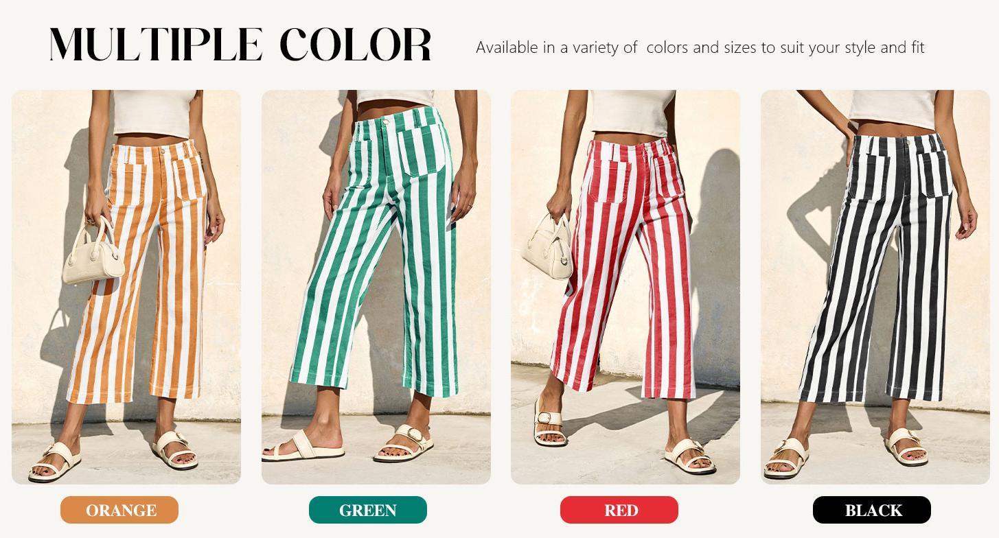 Danedvi Womens Cropped Striped Jeans Casual High Waisted Stretchy Straight Leg Denim Pants with Pockets Danedvi Womens Cropped Striped Jeans Casual High Waisted Stretchy Straight Leg Denim Pants with Pockets