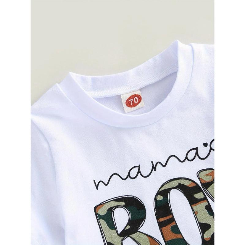 Shorts set for boys aged 0-3 years, short-sleeved letter-printed T-shirt paired with camouflage shorts, summer outdoor clothing