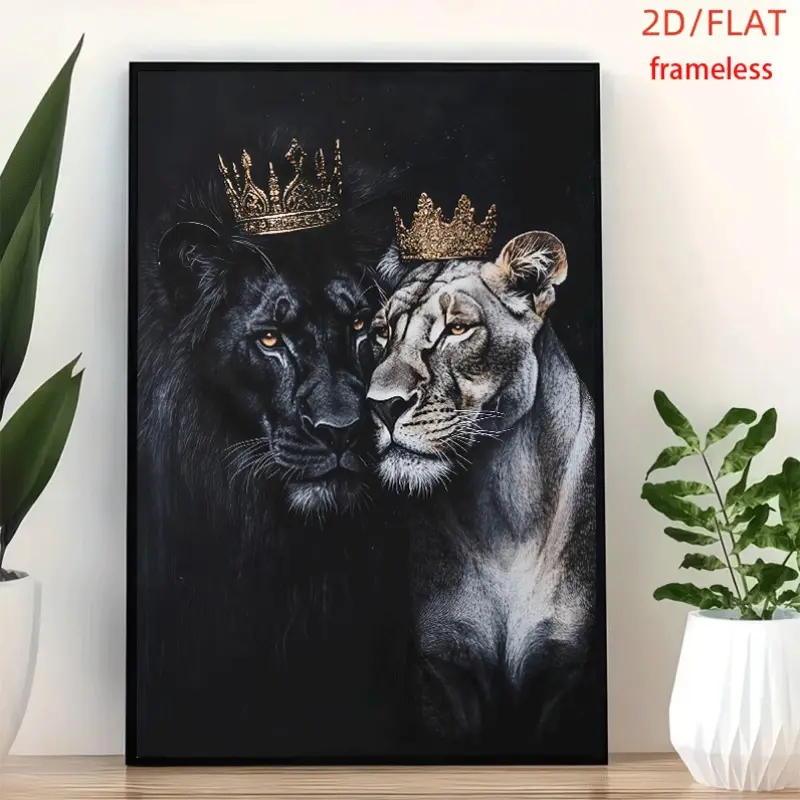 frameless Lion Queen King Poster Art Decor Print Poster, Wall Art for Living Room, Bedroom, Office, Dining Room & Bar, Perfect Gift & Home Decor, 12in x 16in
