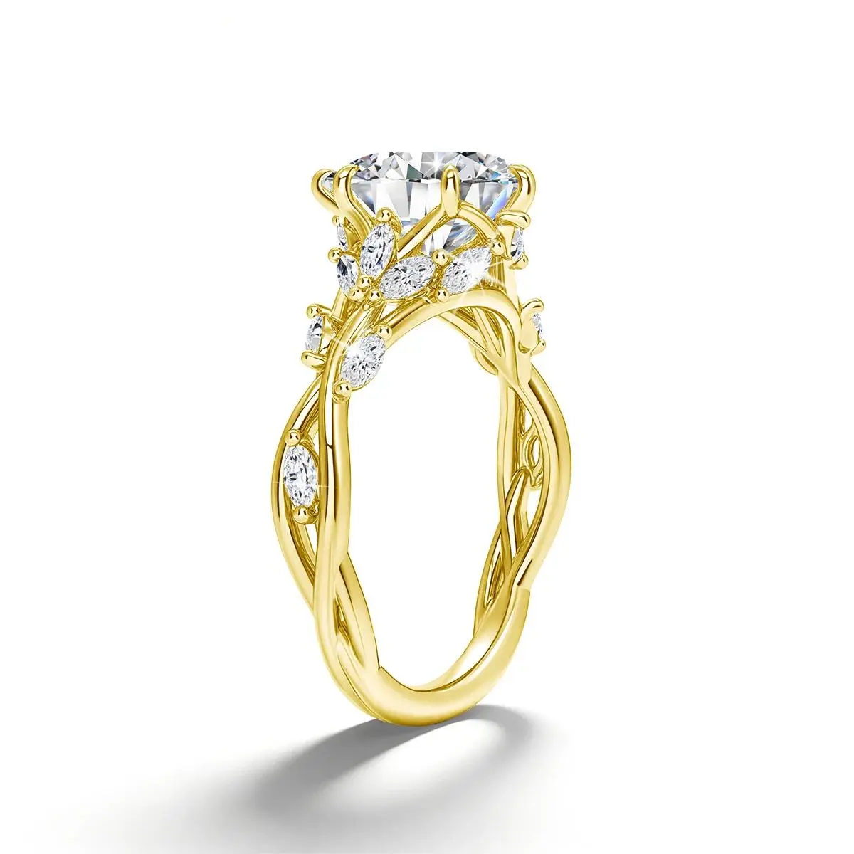Real 14K Gold Filled Moissanite Wedding  3CT Marquise Cut GRA Diamond Nature-Inspired Au585 Engagement  for Women toe vintage bohemian style eternity band