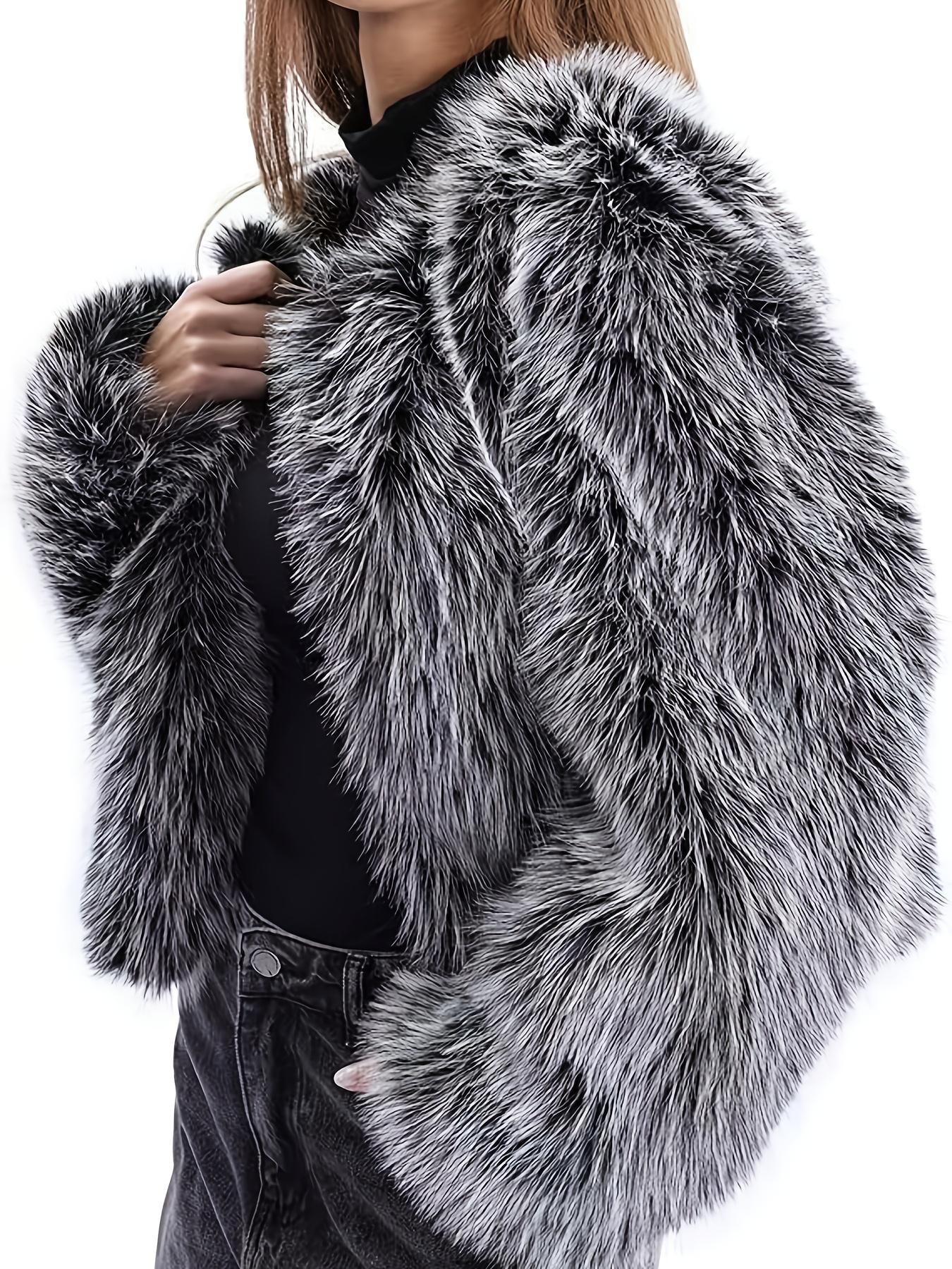 Women's Short Faux Fur Jacket - Brown Winter Coat with Pockets, Collar & Single-Breasted Closure, Hand Washable Synthetic Outerwear for Casual & Business, Short-Length Warm Coat - Fall/Winter Blazer