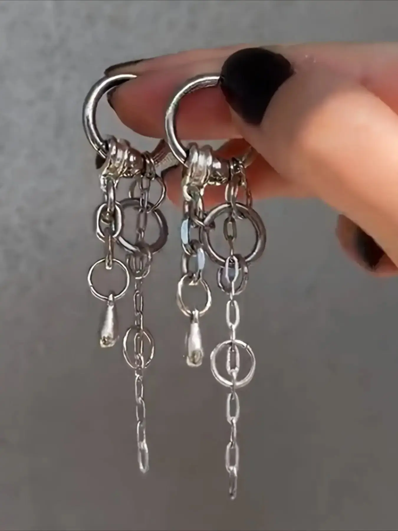 Trendy Hip Hop Metal Chain Long Dangle Earrings, Punk Rock Unisex Party Street Style, Ear Hook Design, Fashionable Jewelry for Men and Women