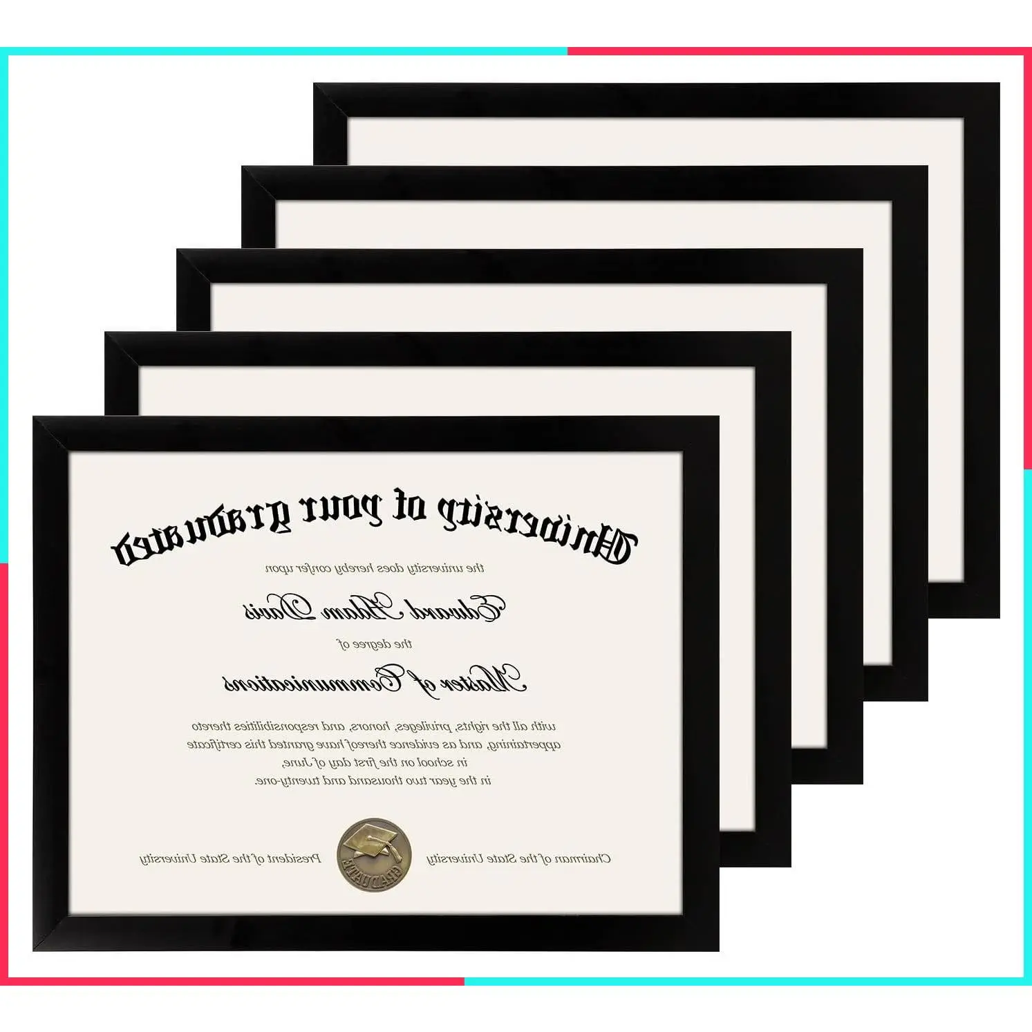 8.5 x 11 Glass Certificate/Diploma Frames, 5 Pack, Black