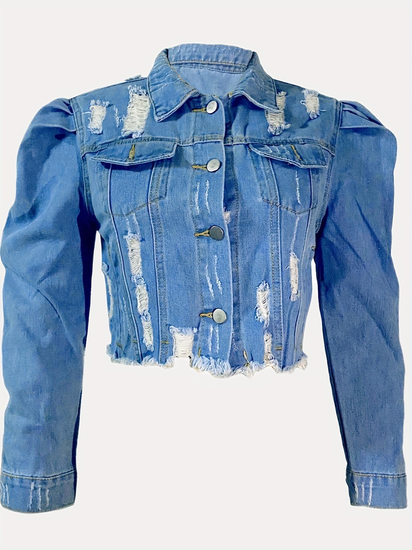 Women Ripped Long Puff Sleeve Button Down Outdoor Activities High Quality Jean Coats For Women S-XXL Women's Oversized Women's Elegant Jacket Outerwear jackets for Casual Basic Women Ripped Long Puff Sleeve Button Down Outdoor Activities High Quality Jean Coats For Women S-XXL Women's Oversized Women's Elegant Jacket Outerwear jackets for Casual Basic