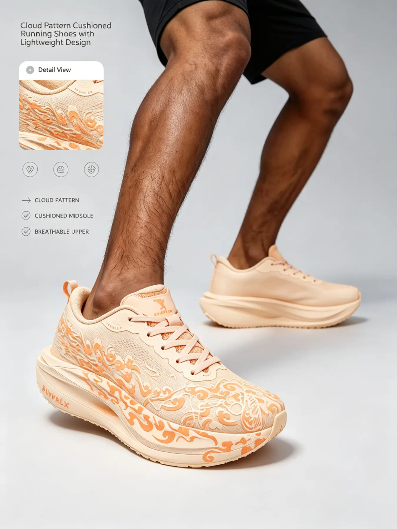 National Trend Cloud Pattern Unisex Running Sneakers Breathable Flyknit Upper Cloud Print Thick Sole Cushioning Anti Slip Wear Resistant Fit Sports Outdoor Fitness