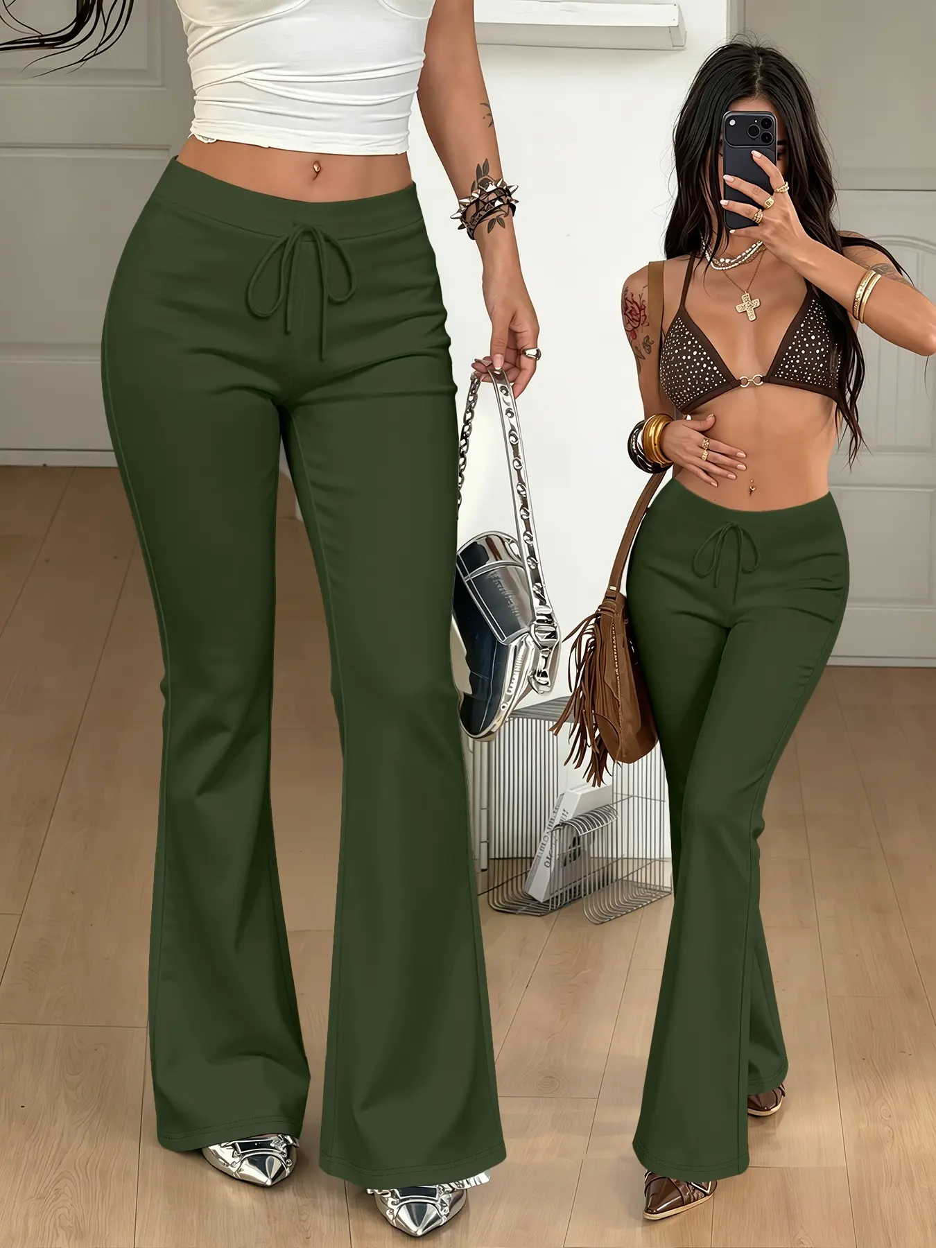 1 Piece, Casual Fashion Trousers, Mid-waist Flare Sweatpants, Lazy Casual Style Women's Micro-flare Cuffs Yoga Joggers, StreetwSuitable for All Seasons