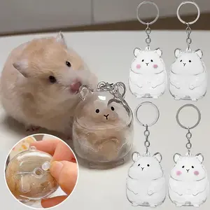 2pcs Creative Funny Acrylic Clear Hamsters Hair Storage Keyring Kawaii Hamster Hair Commemorative Bottles Keychain Fashion Decor