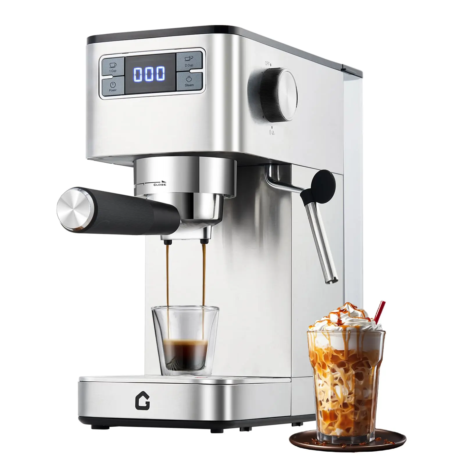 20-Bar Semi-Automatic Stainless Steel Coffee Maker - Integrated Steam Milk Frother, Removable Water Tank, Compact Design for Home Baristas - Italian-Style Pressure for Commercial Food Service