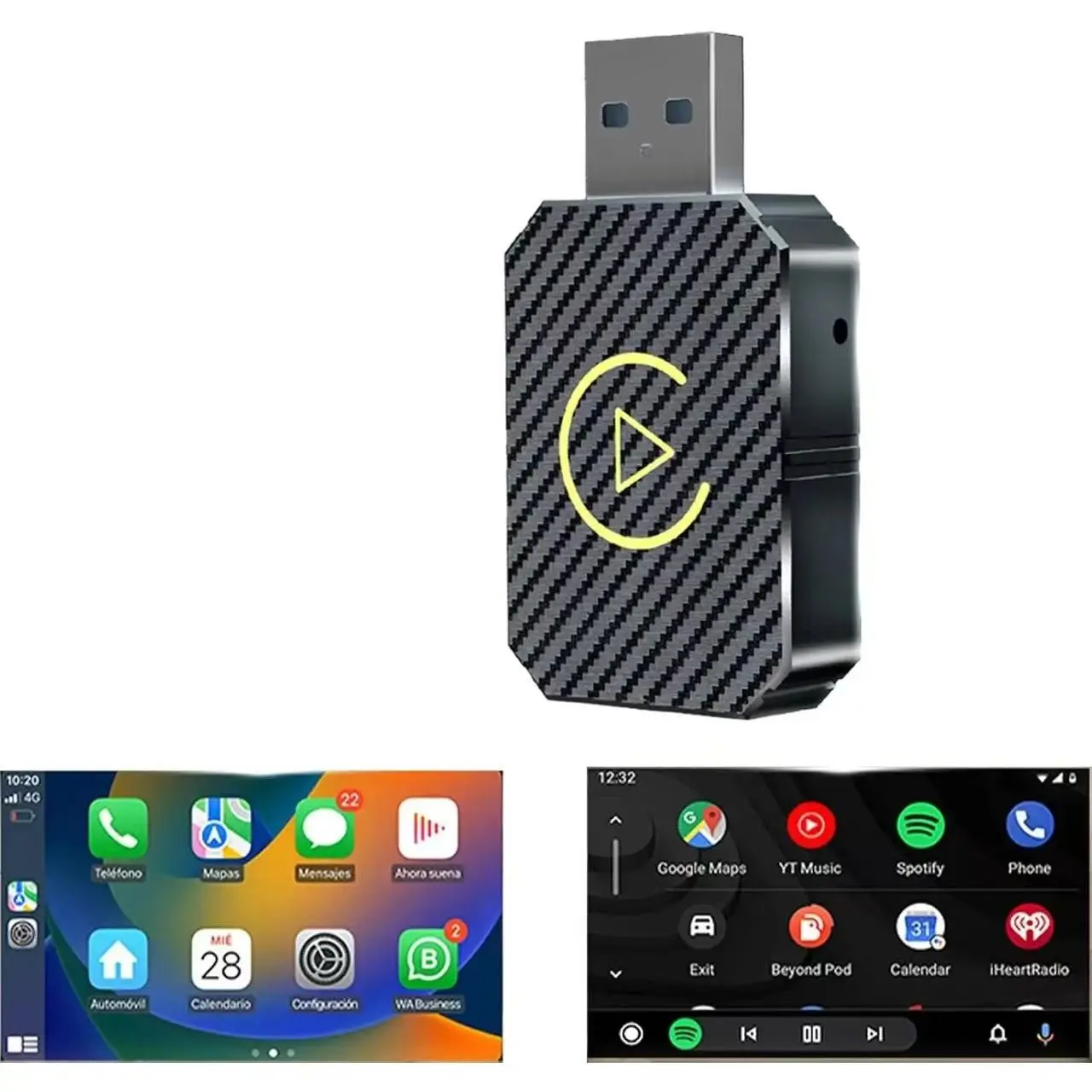 Two-In-One Wireless Apple Carplay Adapter, Compatible with iOS and Android, Converts Wired to Wireless, Compact Bluetooth-compatible Car Play Receiver