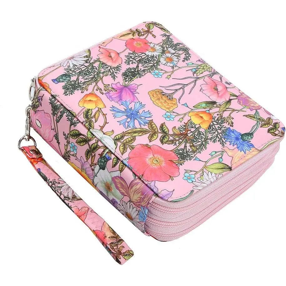 Portable Colored Printing  Morning  and Daisy Pencil Case 72 Slots Pencil Bag Organizer with Zipper for Watercolor Pens or Markers, Pencil Case Organizer for Artist