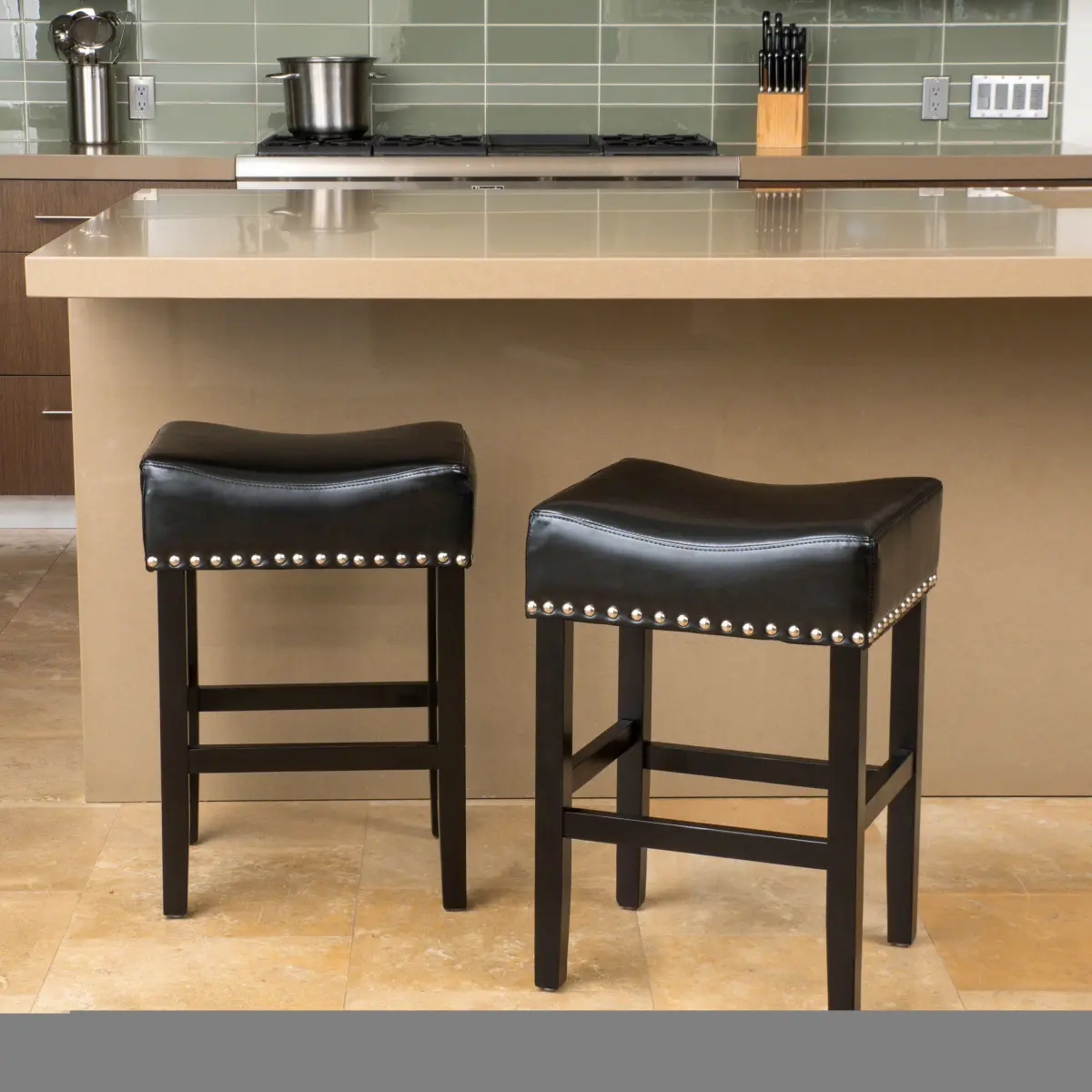 Christopher Knight Home® Modern 26" Backless Leather Counter Height Stools, 2-Pcs Set, Black, Pre-Assembled, Single Seat Design