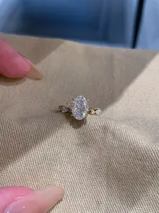 French Style Elliptical Zircon Ring, 18k Gold Plated Adjustable Wedding Engagement Ring, Elegant Plain Design for All Seasons