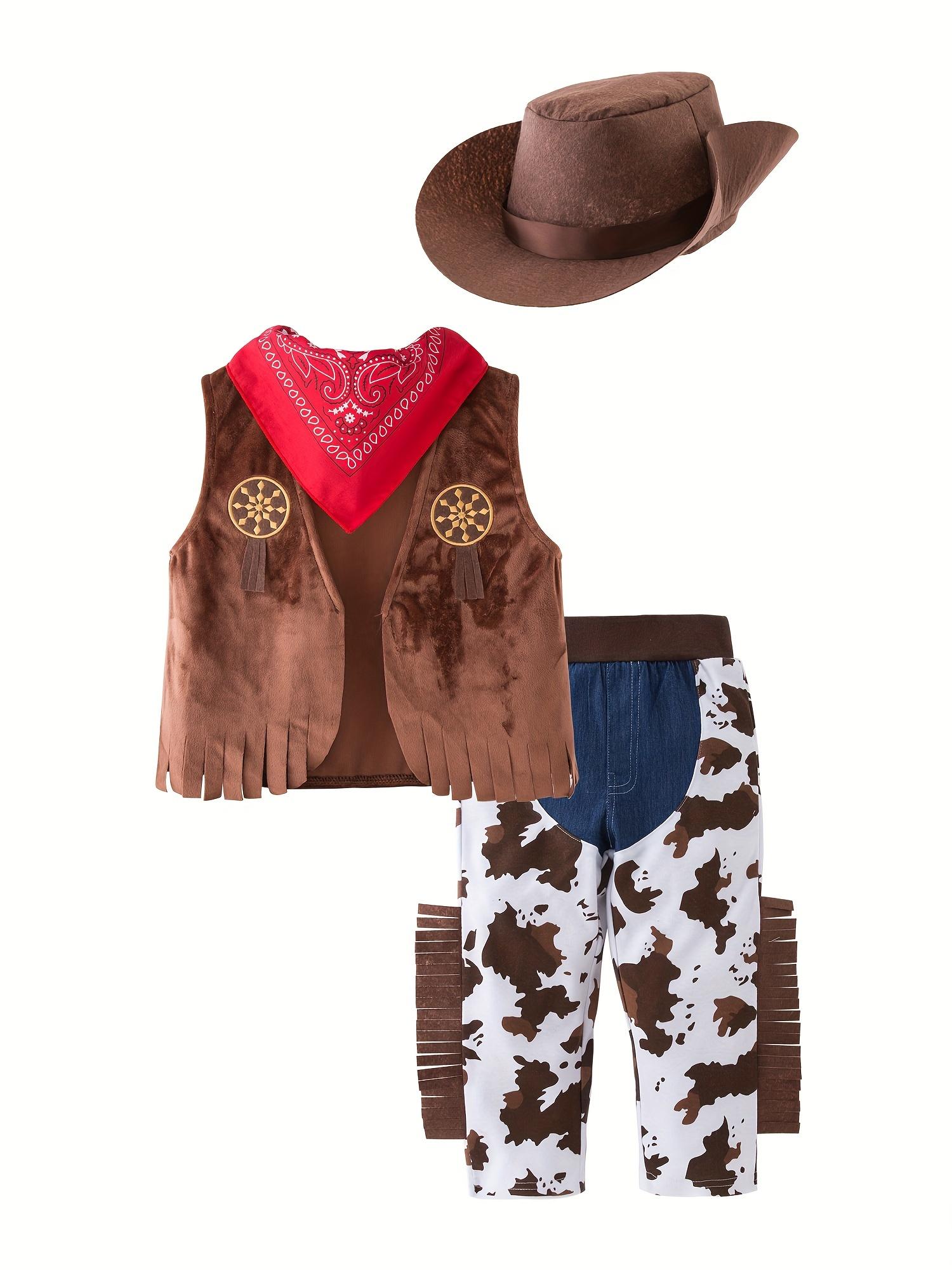 Boys' Western Cowboy Costume Set (Includes Vest, Pants, Scarf, Hat), Suitable for Activities