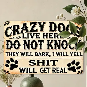 Engraved  Sign 'Crazy Dogs Reside Here, Please Do Not Knock' - Funny Pet Warning Decoration for Dog Lovers, Retro Style Door & Wall Decor, Perfect for  Gift,