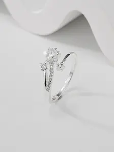 S925 Silver Starburst Zircon Open Ring, Luxe Sparkling Design, Adjustable Band, Perfect for Daily Wear, Birthday Gift for Women