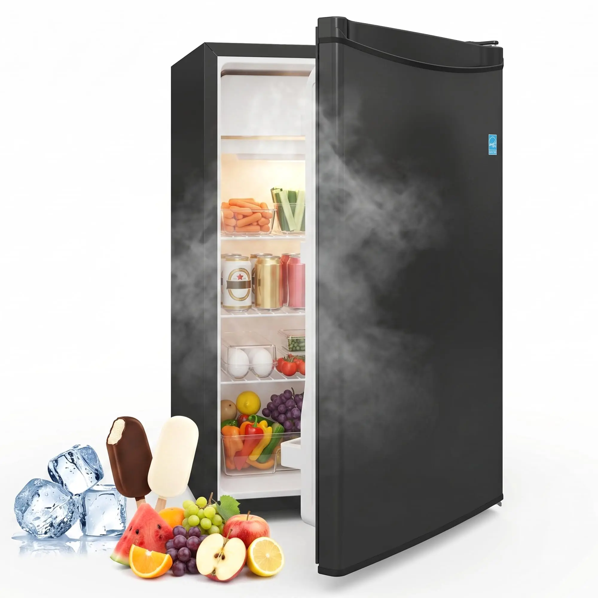 Energy Efficient Compact Mini Fridge, Single Door – 1.6/3.2 Cu.ft, Durable Steel Construction, Quiet Operation, Space-Saving Design, Easy to Clean, Ideal for Dorm, Office, Bedroom, Apartment, Personal, Countertop or Bar Use
