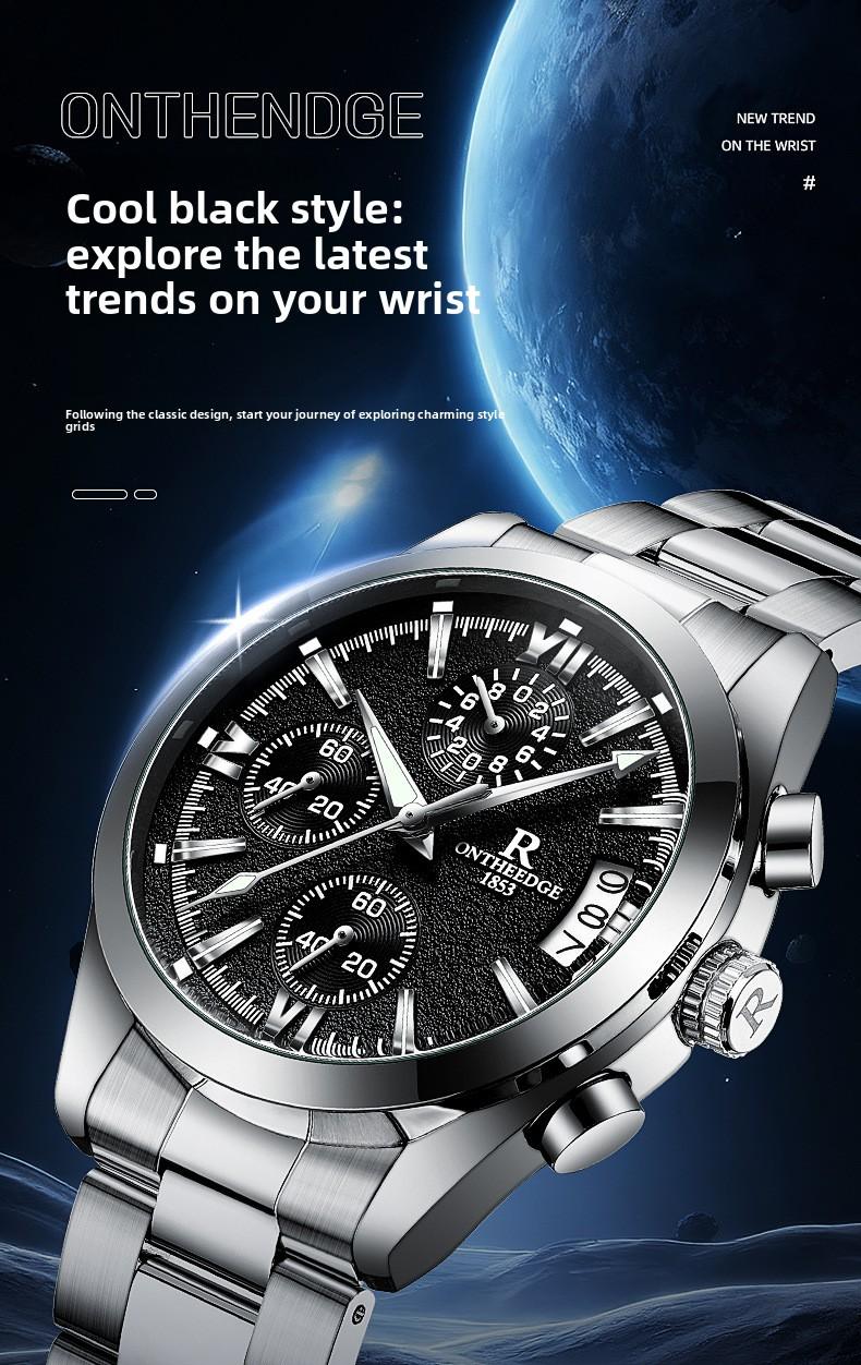 Men's Luxury Black Dial Chronograph Quartz Watch - Stainless Steel Wristwatch with Date, Multi-Function Subdials, Luminous Hands, Sport Business Dress Watch, Perfect Gift for Husband Dad Boyfriend