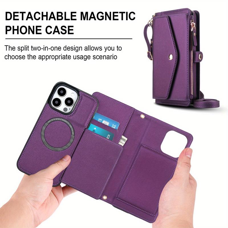 For IPhone 17 16 15 Wallet Case For Women, Support Wireless Charging With Blocking Card Holder, Wallet Detachable Magnetic Phone Case Crossbody Strap_voghion.com