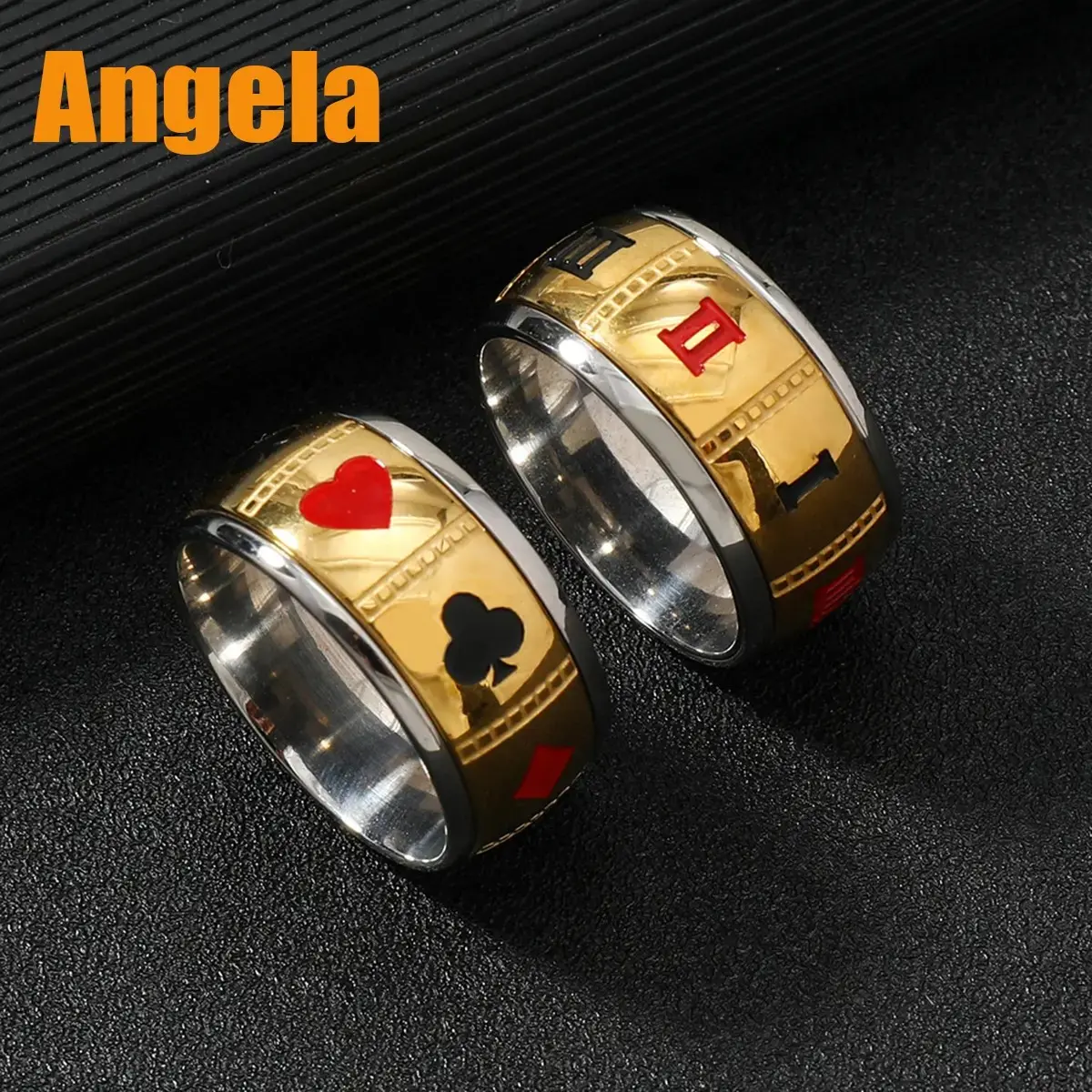 Poker Card Ring Men's Fashion Personality Roman Numeral Stainless Steel Ring Jewelry