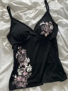 Spring Summer Y2K Millennial Girl Base Floral Strappy Deep V Slim Fit Short Top, Retro Print Fashion Versatile Shirt