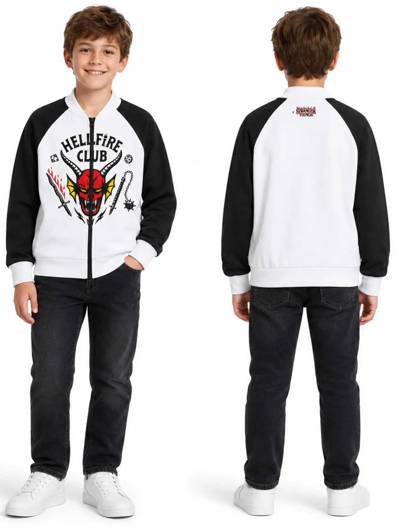 Official Stranger Things Kids Sweatshirt, Fall Winter, Hellfire Club Print, Long Sleeve, Slim Fit, Casual Style, Easy Wear, Ages 8-14