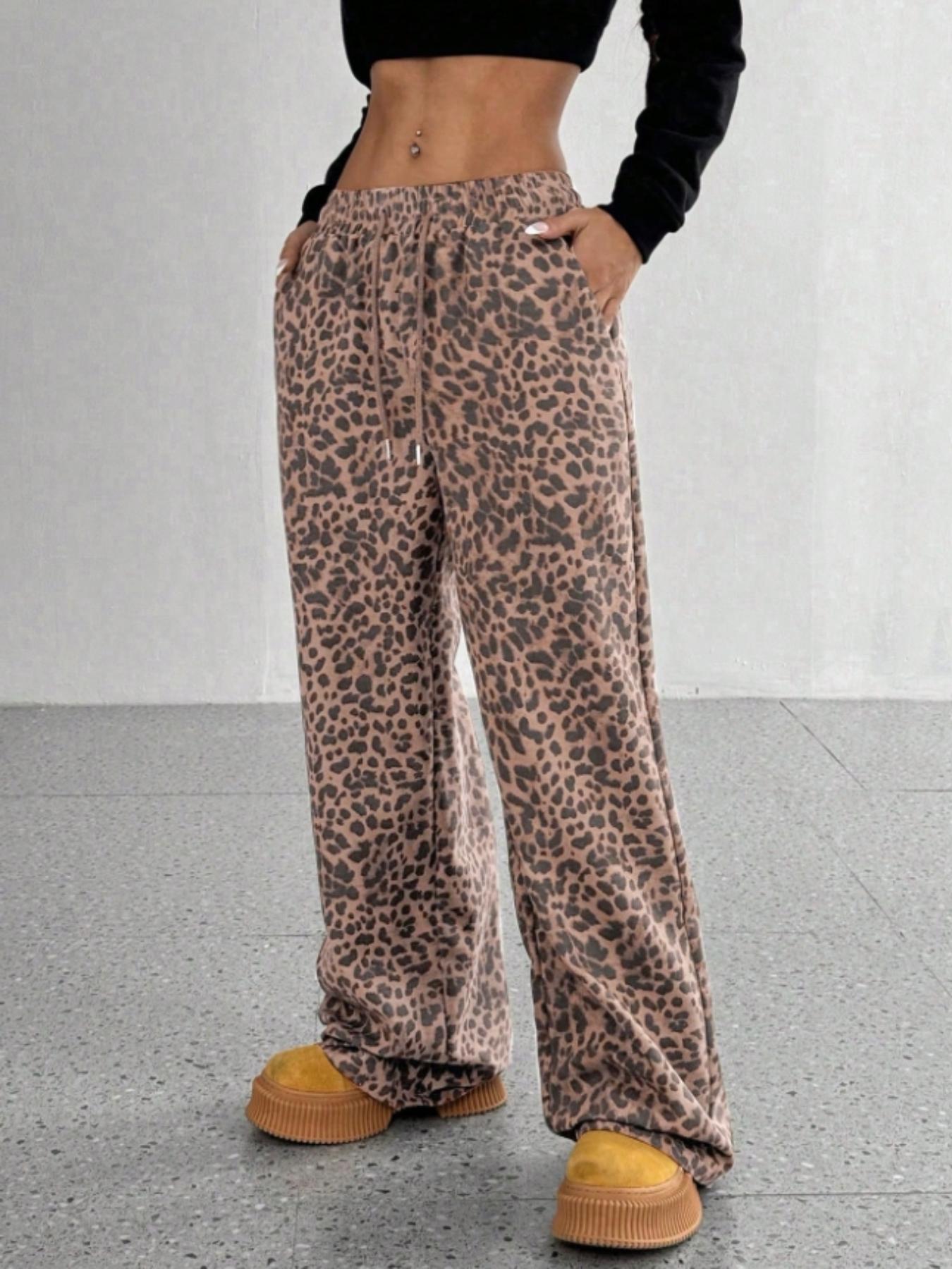 Women's High-End Slim-Fit Leopard Print Loose Straight Leg Pants, Stylish Casual Wear, Comfortable Fabric, Perfect for Daily, Boho Casual Trousers