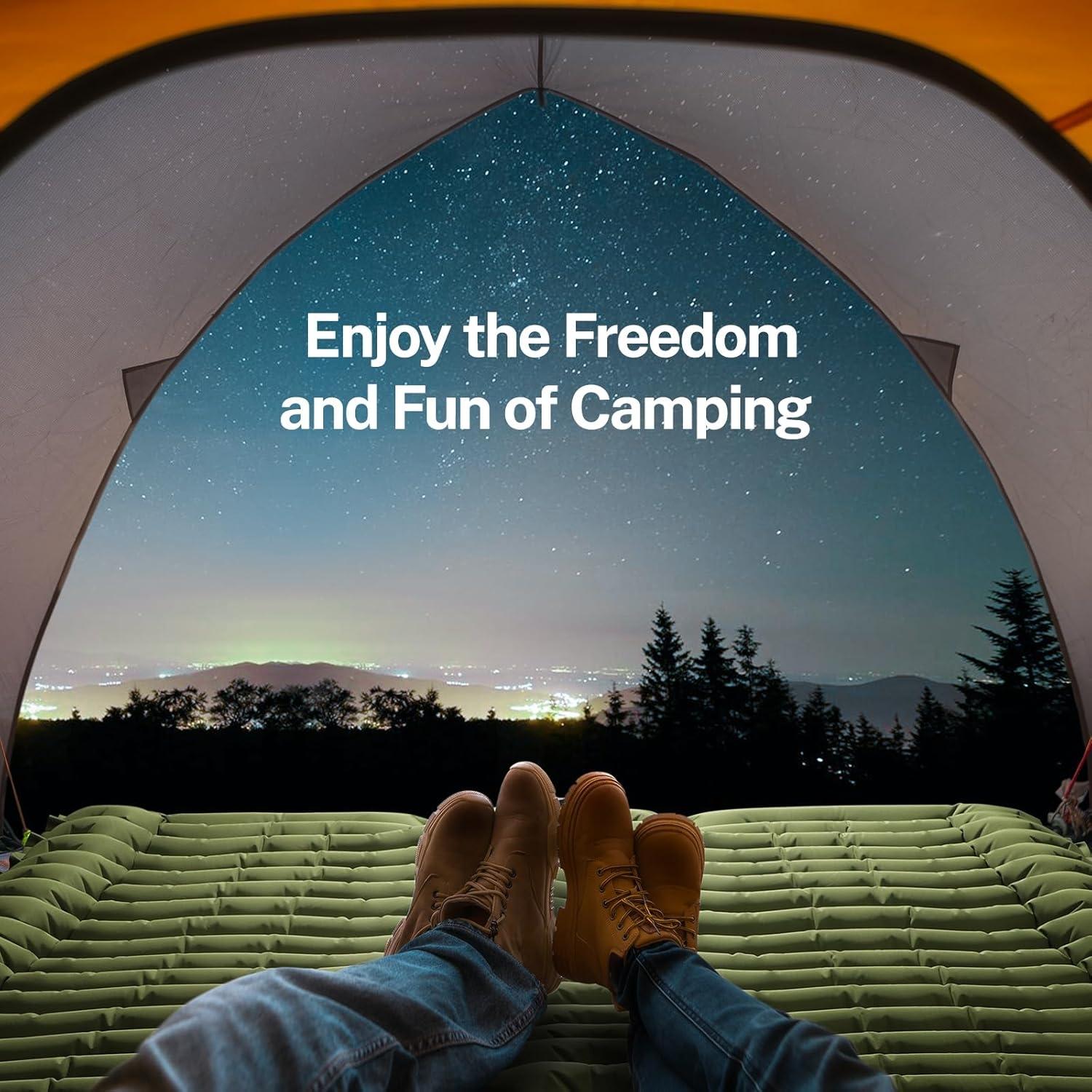 Camping Sleeping Pad with Pillow, Inflatable Sleeping Mat with Built-in Foot Pump, Portable Lightweight Sleeping Bed for Backpacking, Hiking, Traveling, Self Inflating Bed