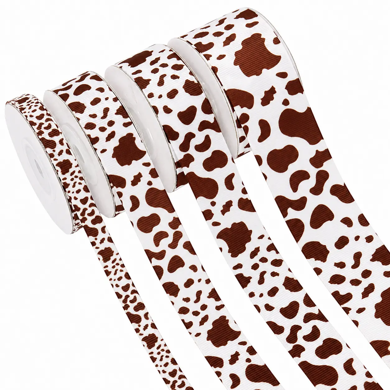 Brown Ribbed Webbing Ribbon with Animal Pattern Cowprint Heat Transfer - Soft, Durable, Stretch-Resistant Office Stationery for DIY Bows, Gift Wrapping, Party Decorations, Birthday Party Decor