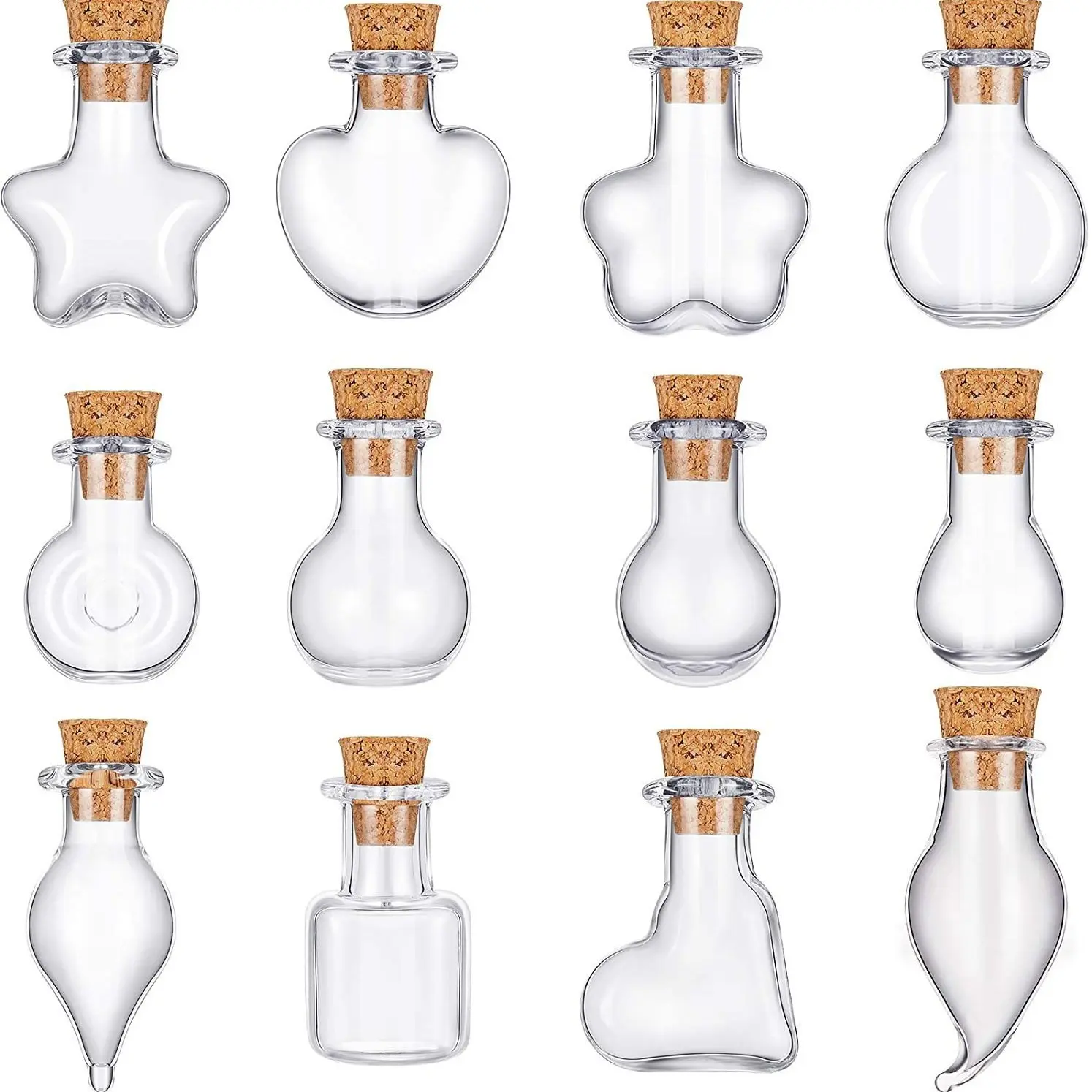 20Pcs Mini Glass Bottles with Cork Lids, Random Classic Shapes Tiny Empty Glass Vials, Wishing Bottles, Small Decorative Jars for DIY Crafts, Wedding & Party Decor, Storage Accessories, Handmade Gifts