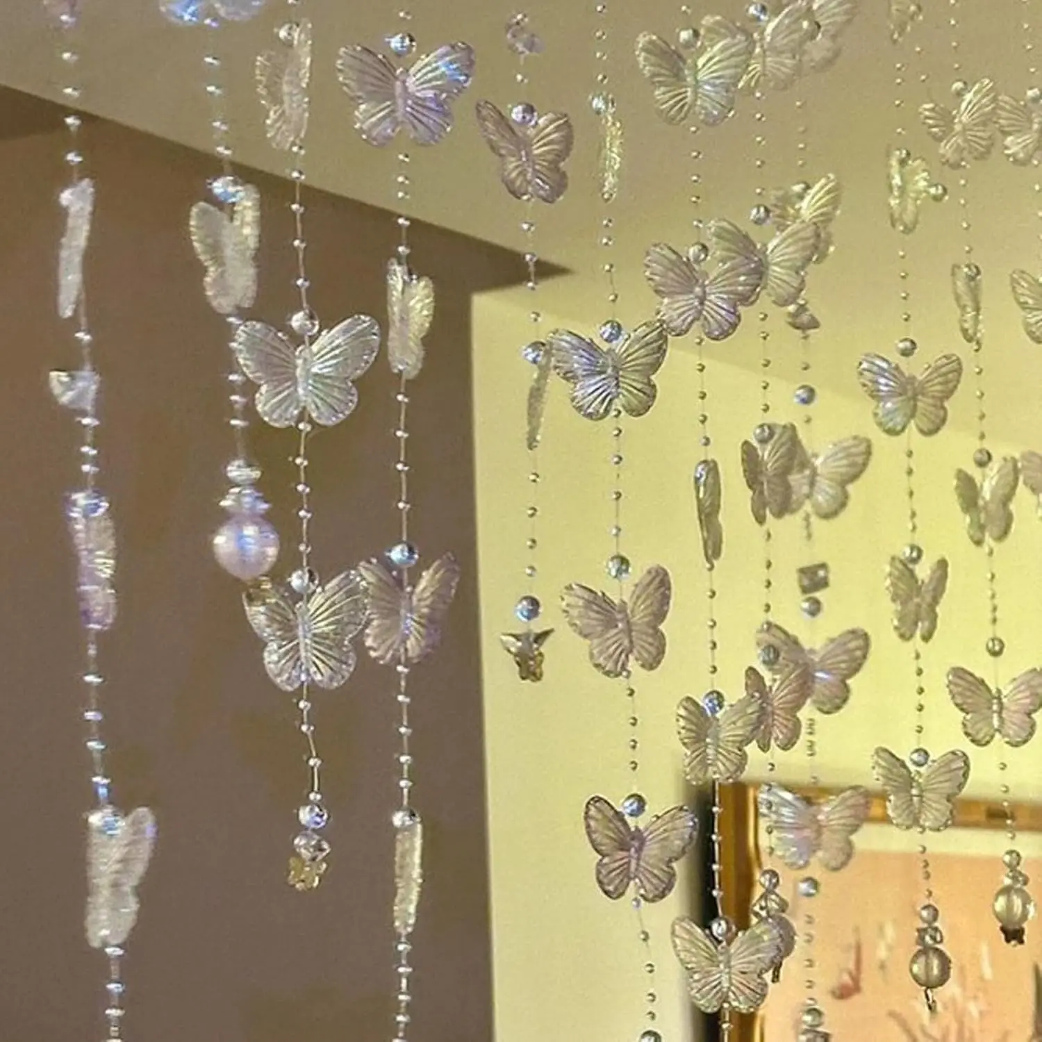 4 count Iridescent Butterfly  Beaded Short Curtain  Door Beads  for Bedroom Living Room, Room Divider for  Decor Party Wedding, Girls Women Adult