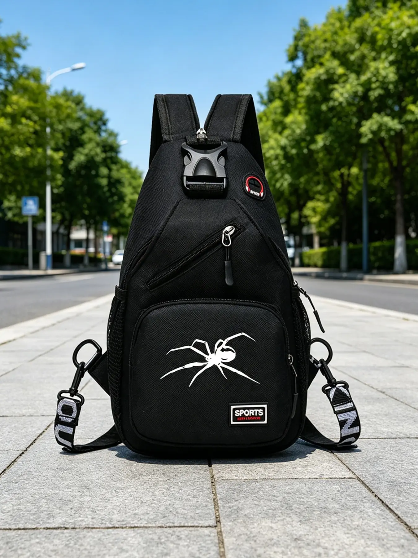 Spider Print Men's Fashion Shoulder Bag, Sporty Chest Bag, Ideal for Daily Commute and Casual Travel, Outdoor Crossbody Bag