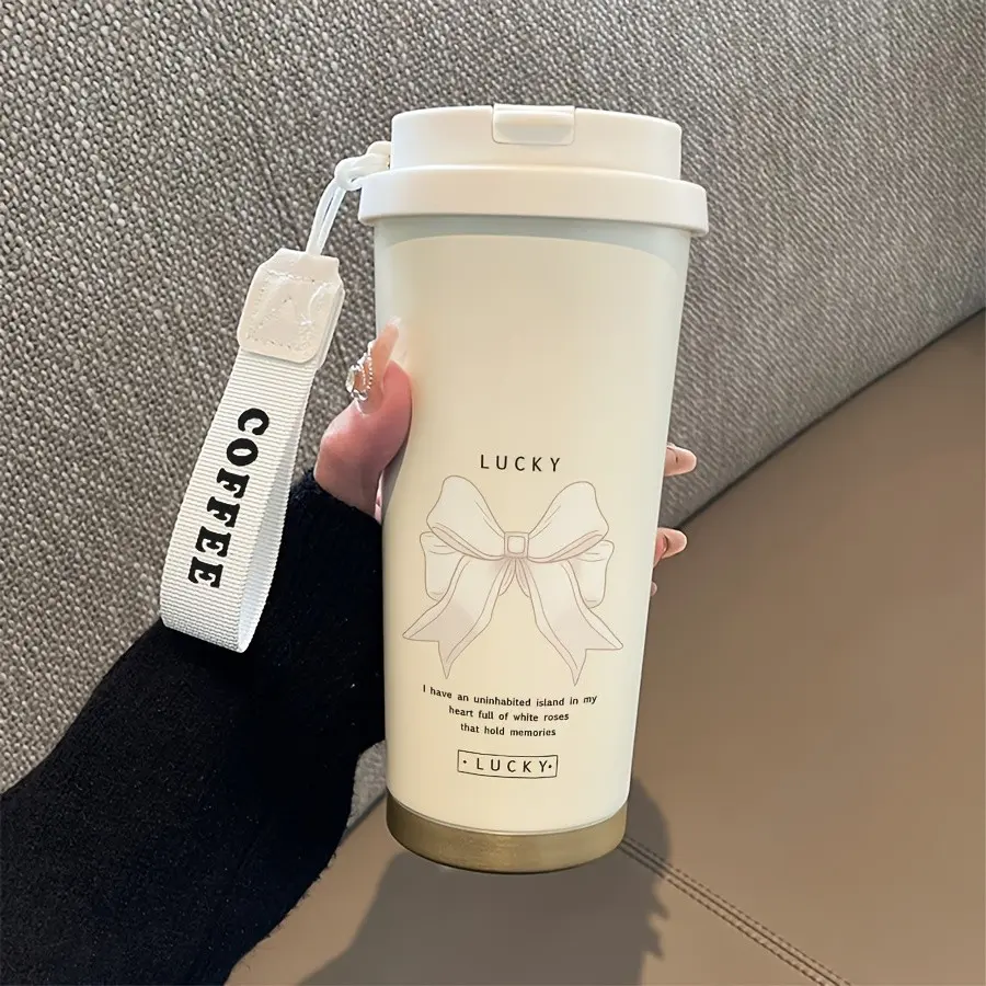 530ML Insulated Coffee Cup with Straw and Lid, Stainless Steel Vacuum Travel Mug, Ideal for Hot/cold Drinks, Office & Camping, Gift Idea