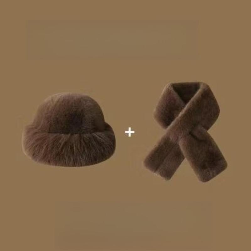 2Pcs Scarf and Hat Set Women Pullover Cap Winter Thickened Plush Warm Cap and Scarf Kit Fashioncute Beanies Hat
