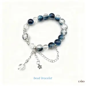 Starry Night Luck & Wealth Crystal Bracelet For Women, Stunning Statement Beaded Chain Mixed With Deep Blue And Transparent Clear Crystals, Adjustable Size Wrist Jewelry, Elegant Fashion Accessory Symbolizing Fortune, Wealth And Good Luck For Daily And Sp