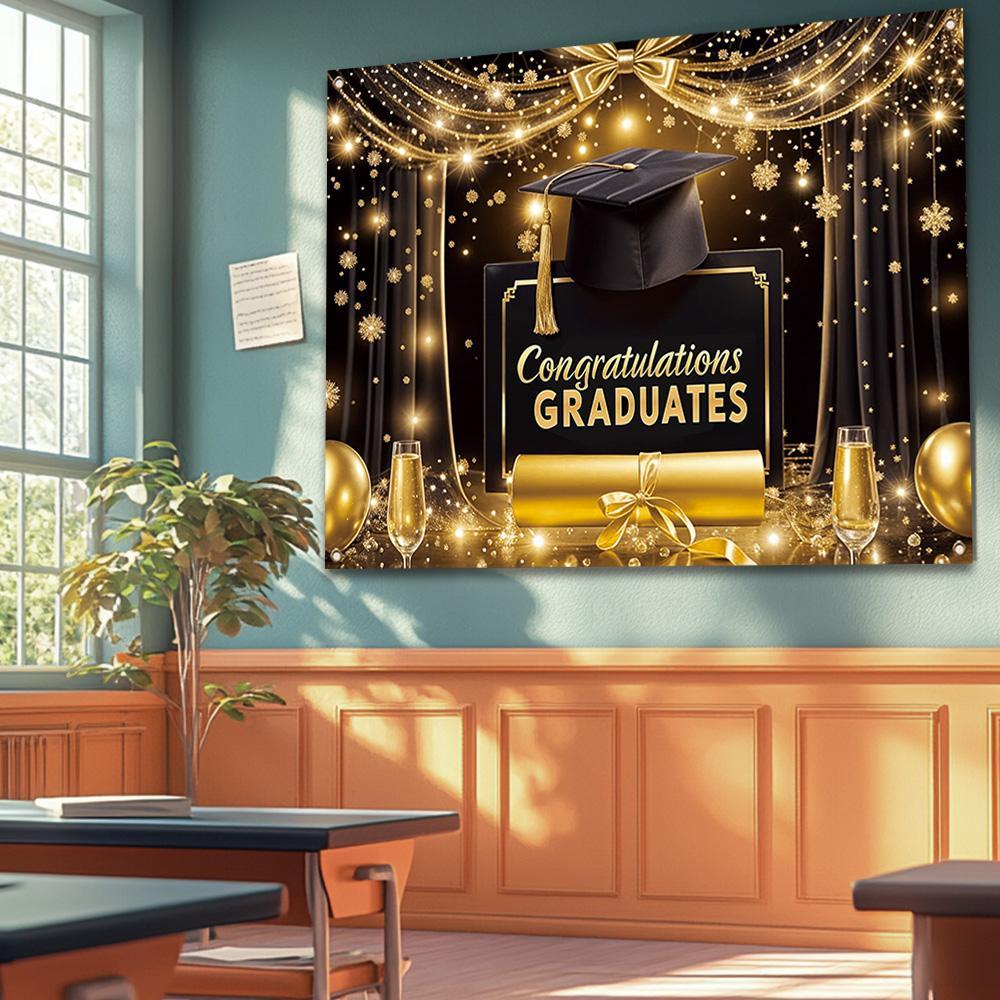 Graduation Season Theme Background Banner, 1 Count Champagne Balloon Pattern Backdrop, Decorative Banner for Photography Room Living Room Party Decoration