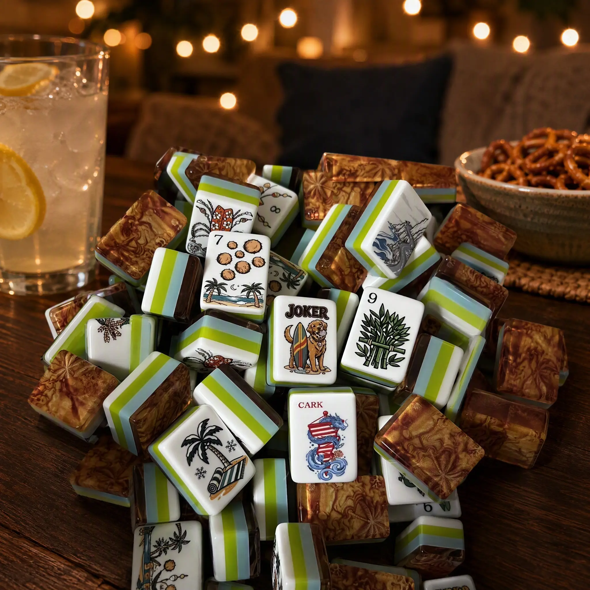 160-Piece American Mahjong Tiles Set, Premium Acrylic Mah Jongg Tiles, Coastal Beach Design with Jokers, 1.42" Large Tiles for Adults
